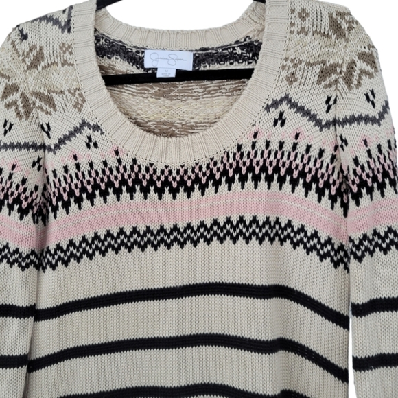 Jessica Simpson Long Sleeve Knit Sweater Dress Tan With Stripes M - Picture 9 of 13